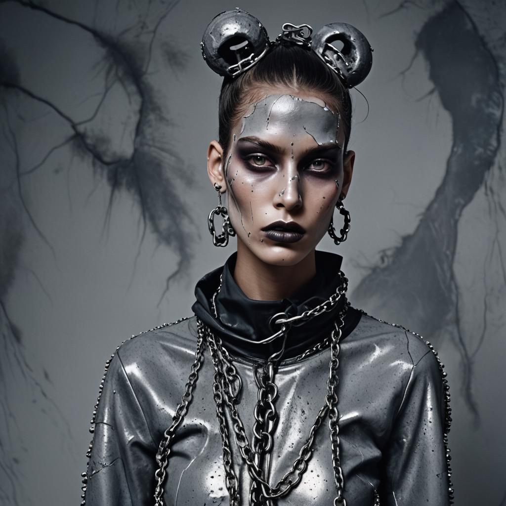 Avant-Garde Balenciaga Model in Surrealist Fashion