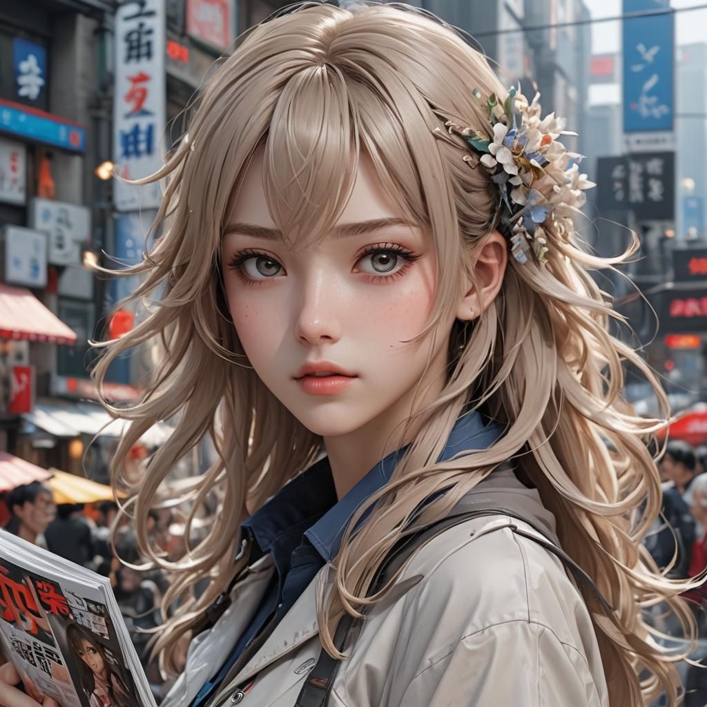 Anime Model on Magazine Cover in 3D Style
