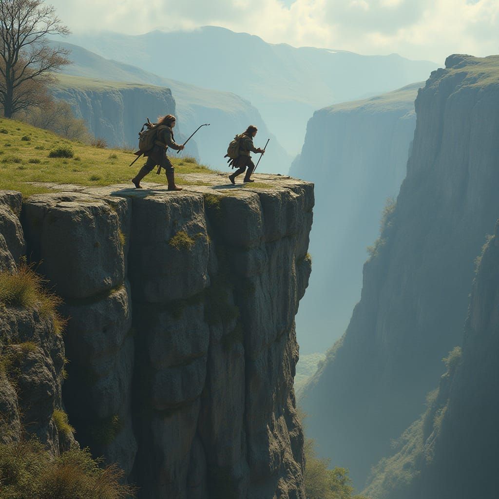 Hobbits Trek Rugged Cliffs in Epic Landscape