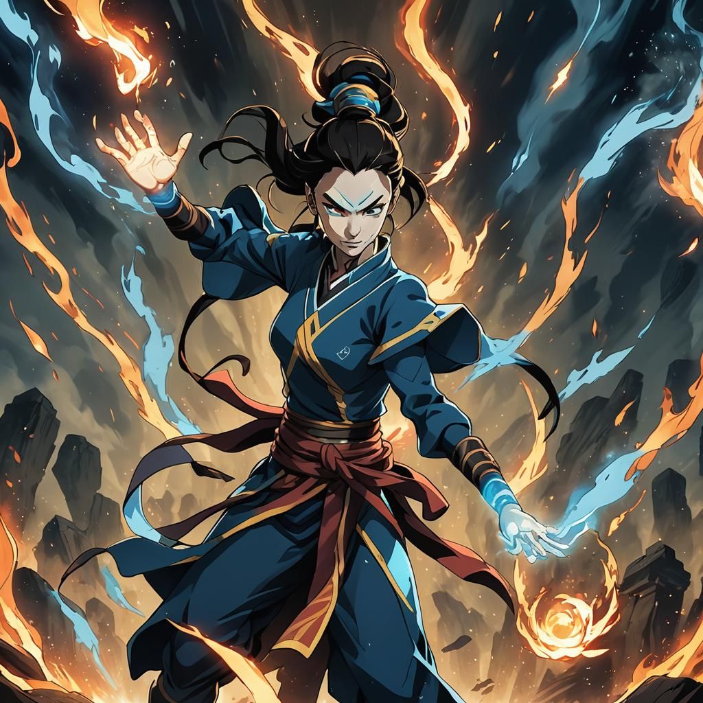 Azula Firebending with Blue Fire, Anime Art