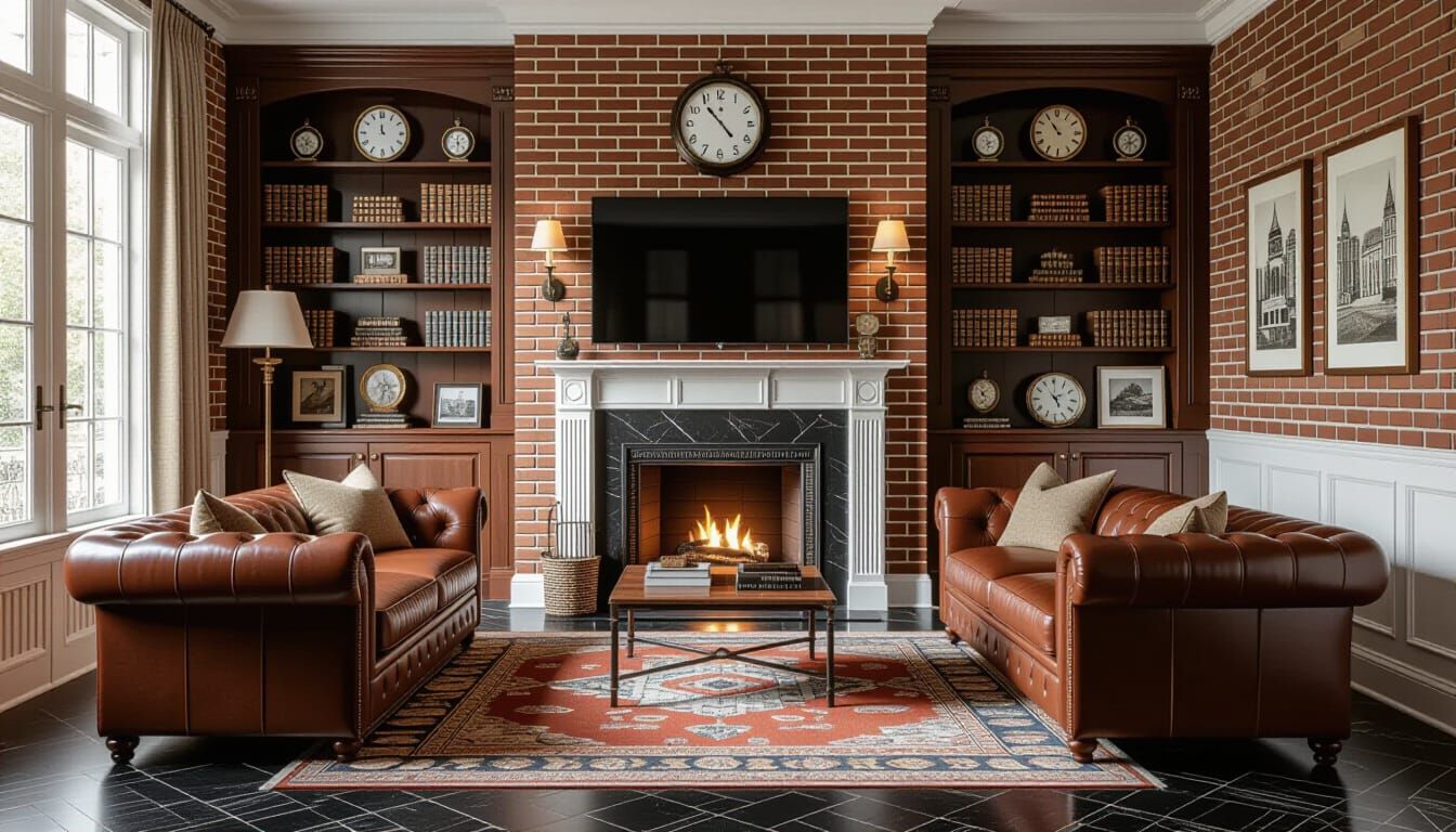 Elegant Victorian Living Room with Fireplace and Sunlight