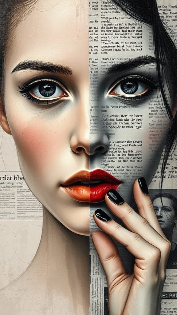 Surreal Portrait in Sepia and Gray, Blending Texture and New...