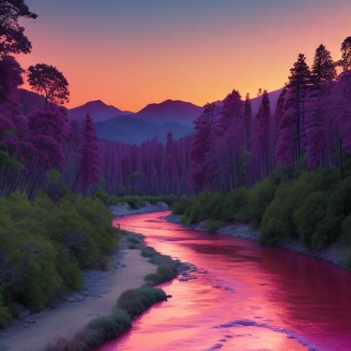 Magenta Sunset River Dreamland of Nature
