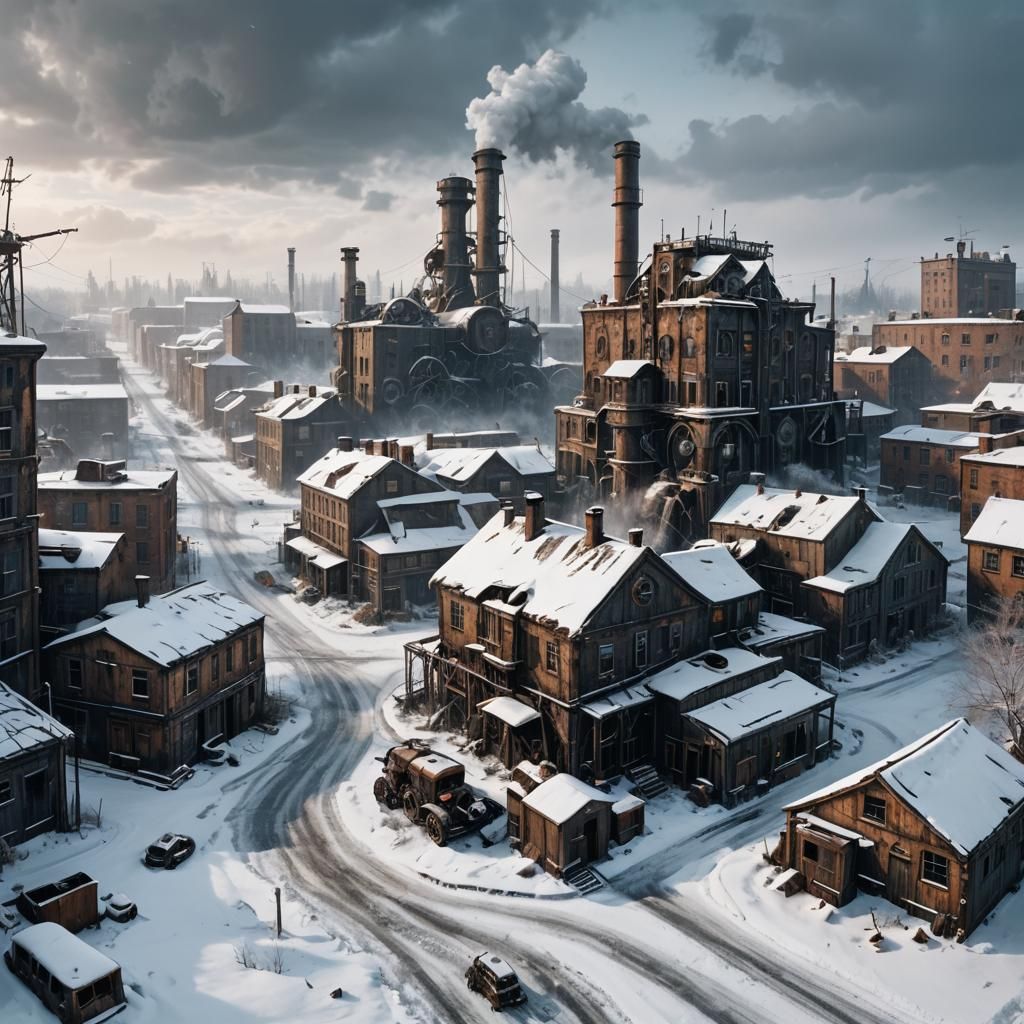 Steampunk Winter Apocalypse: Abandoned Buildings and Frozen....