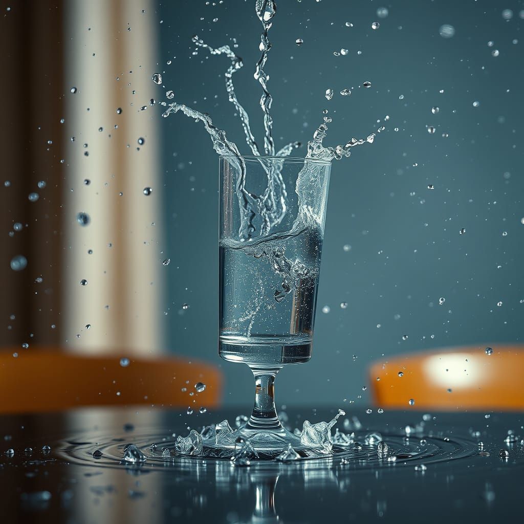 Water Glass Falling in Cinematic Hyper-Detail