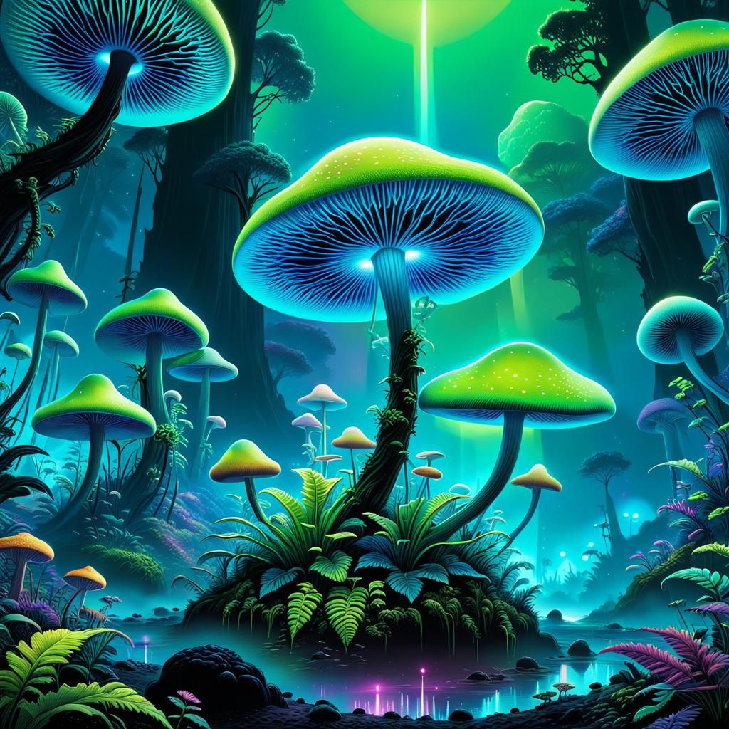 Exoplanet Night Garden with Iridescent Flora