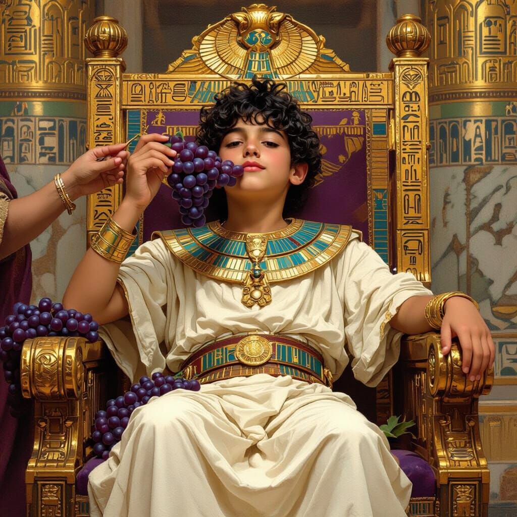 Egyptian Boy on Throne in Opulent Classical Style