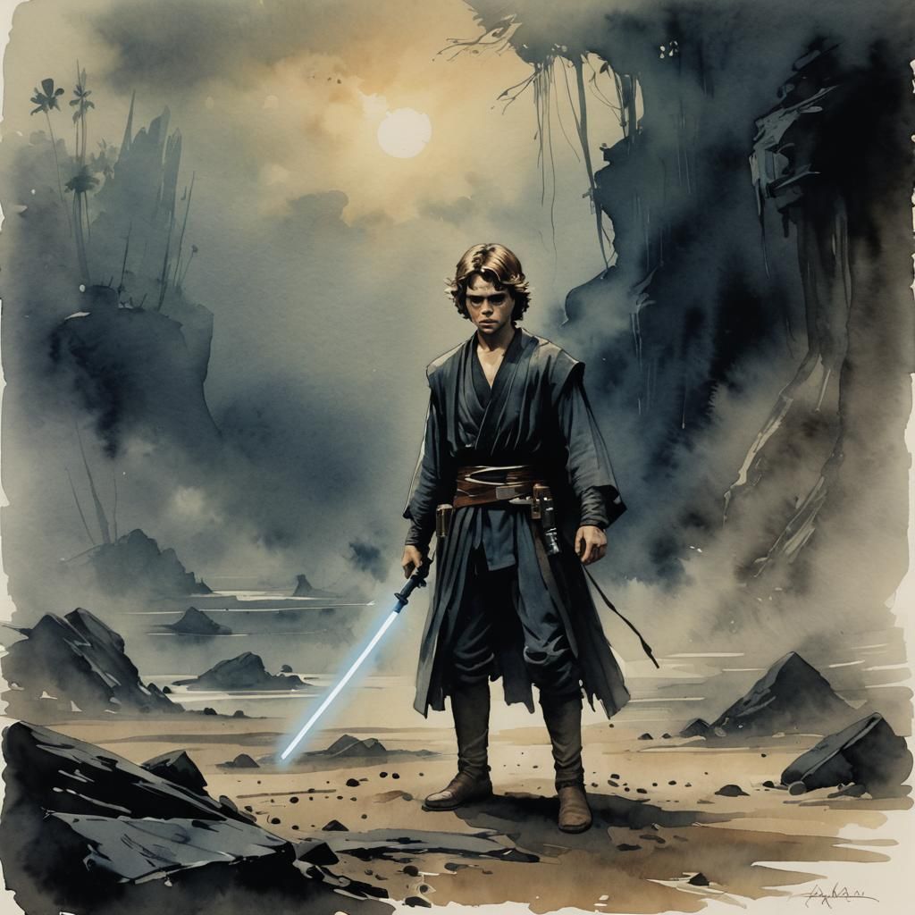 Dark Moody Anakin Skywalker Watercolor Art