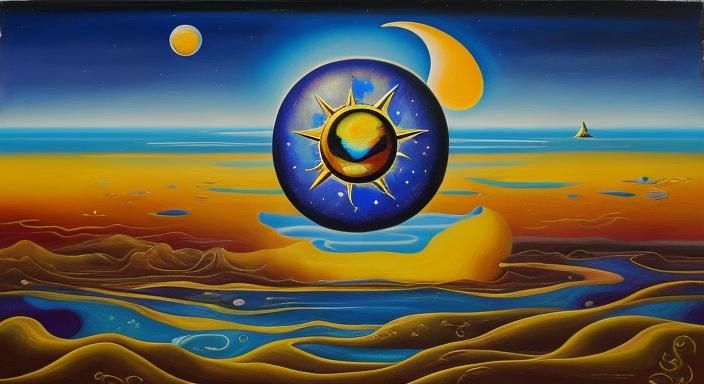 abstract painting of sun moon star with surreal style