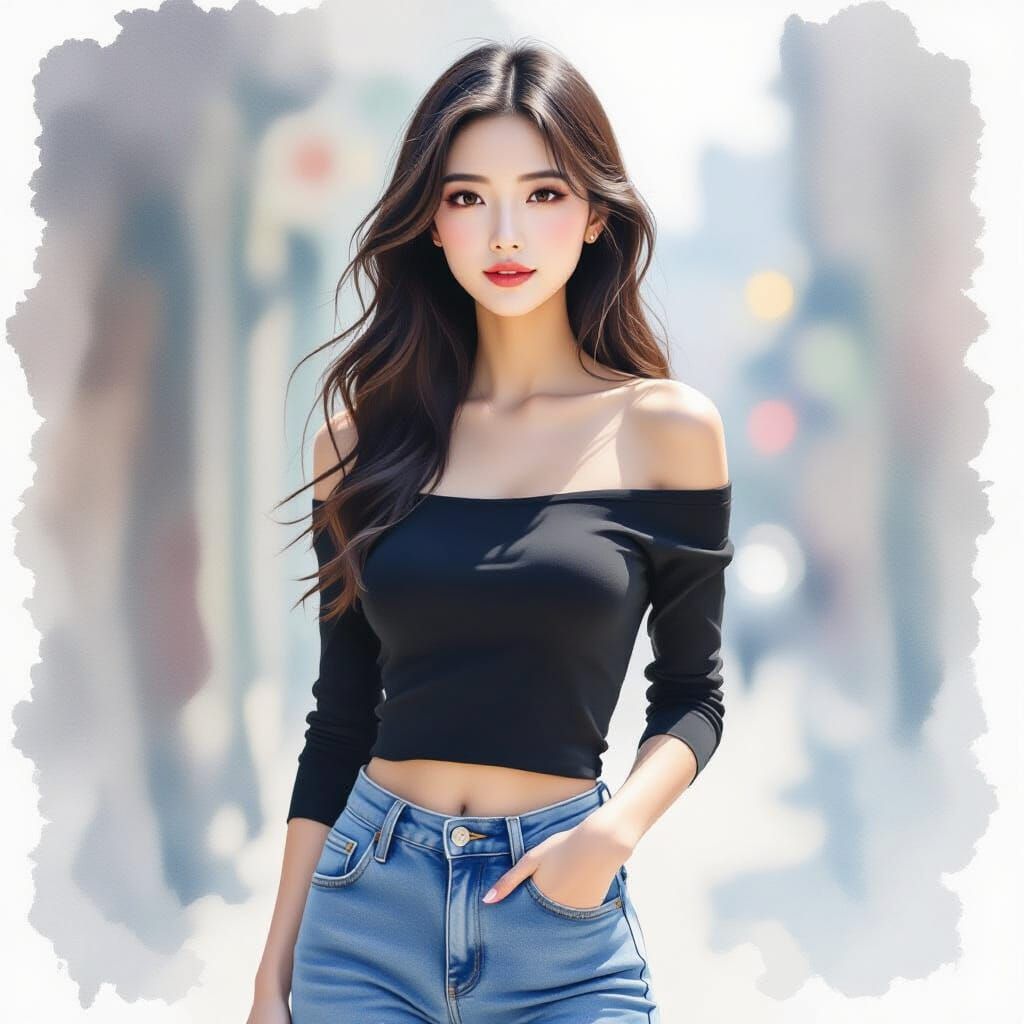 Elegant Chinese Woman in Realistic Watercolor Painting