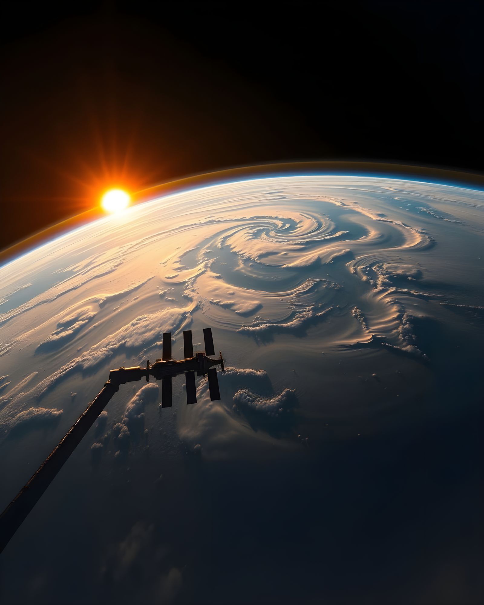 Earthrise from Tiangong Station in Hyperrealistic Style