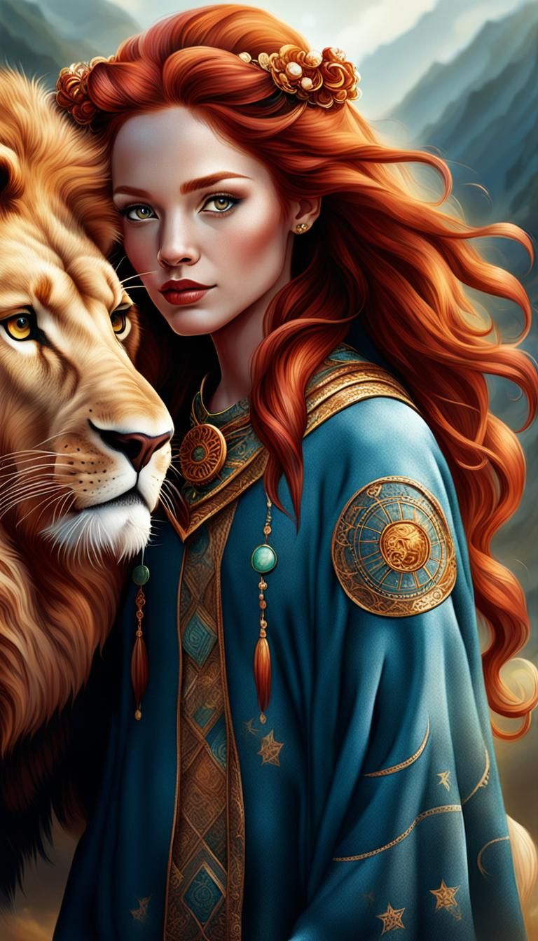 Redhead Woman as Leo Zodiac Sign Portrait
