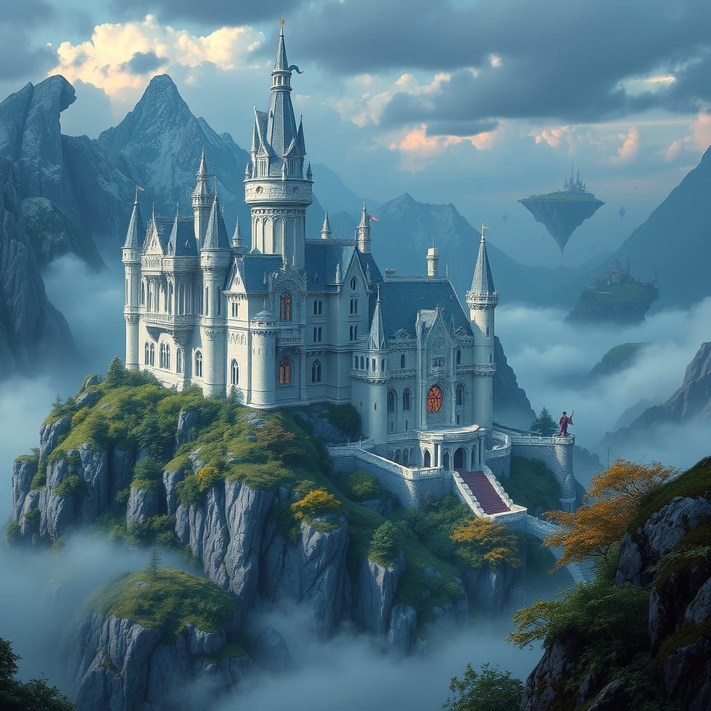 Majestic White Castle in a Fantastical Environment