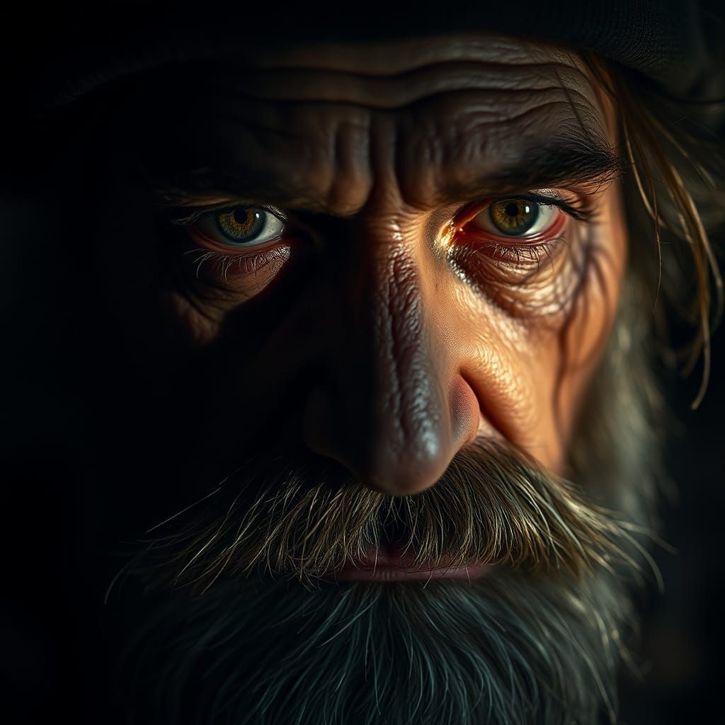 Intense Portrait of a Downtrodden Hobo