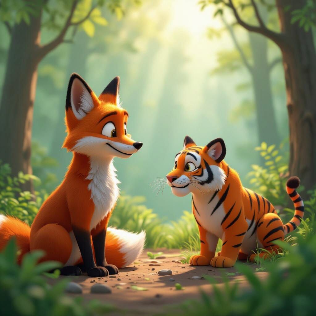 Fox and Tiger in Pixar-Inspired 3D Art