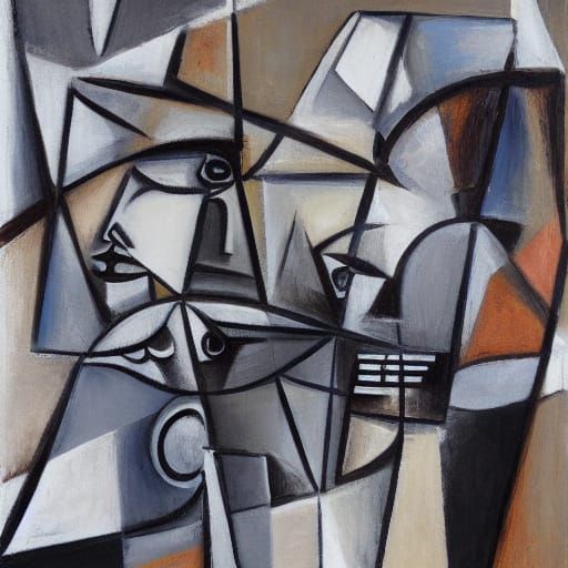 Cubist Composition of Abstracted Figures in Earth Tones