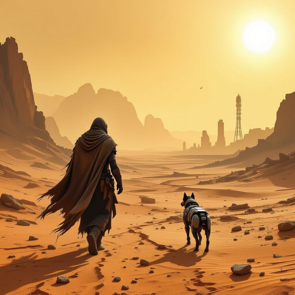 Post-Apocalyptic Nomad in Scorched Wasteland: Concept Art