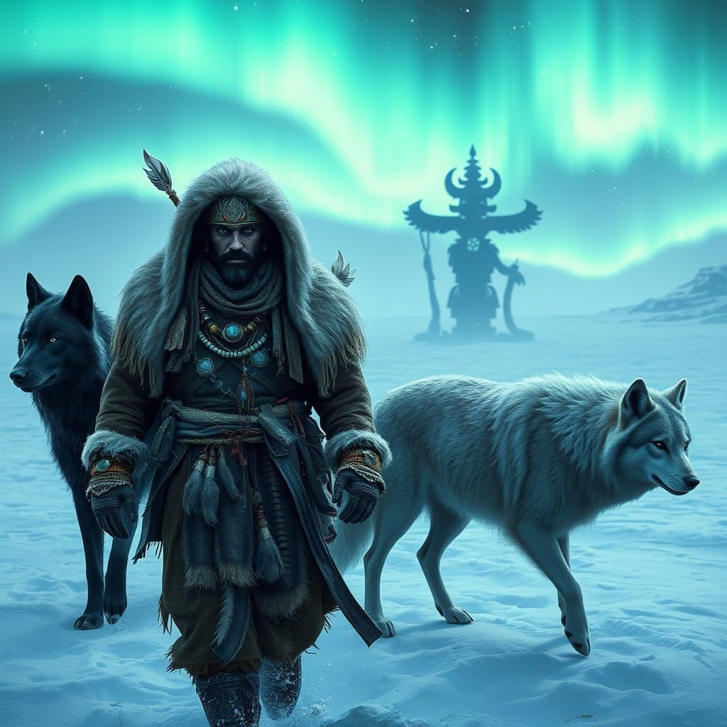 Hyper-Realistic Shaman in Winter Wonderland