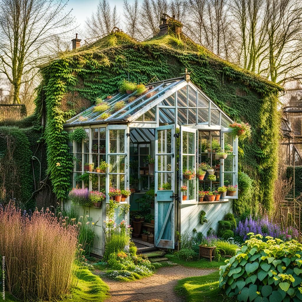 Vintage Greenhouse in Springtime