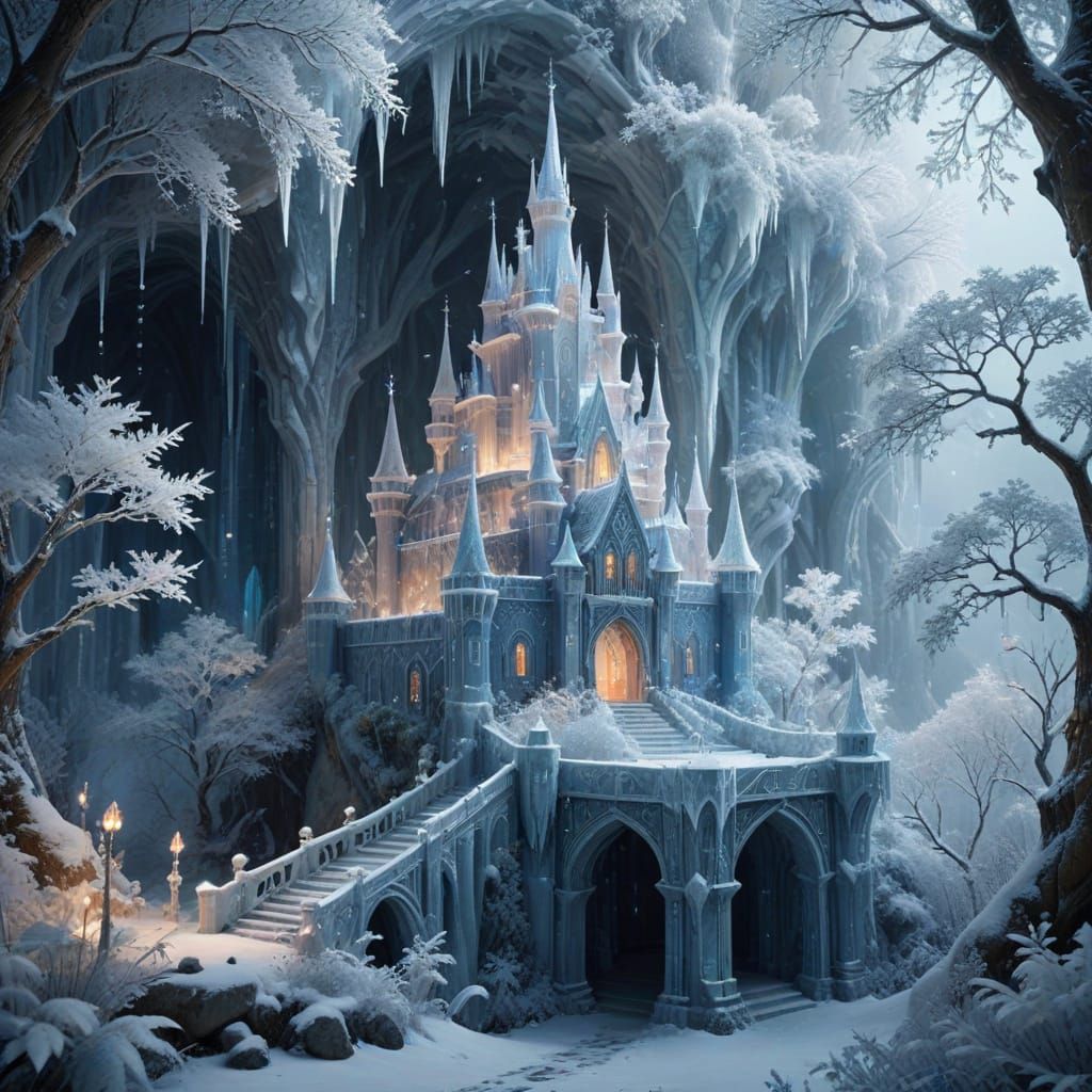 Crystal Ice Castle in Winter Wonderland