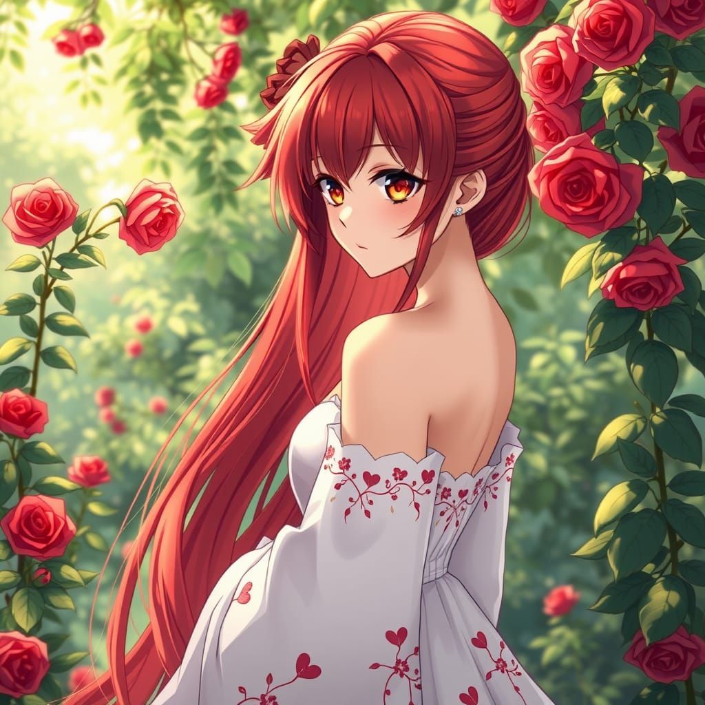 Anime Girl Surrounded by Cherry Blossoms and Roses