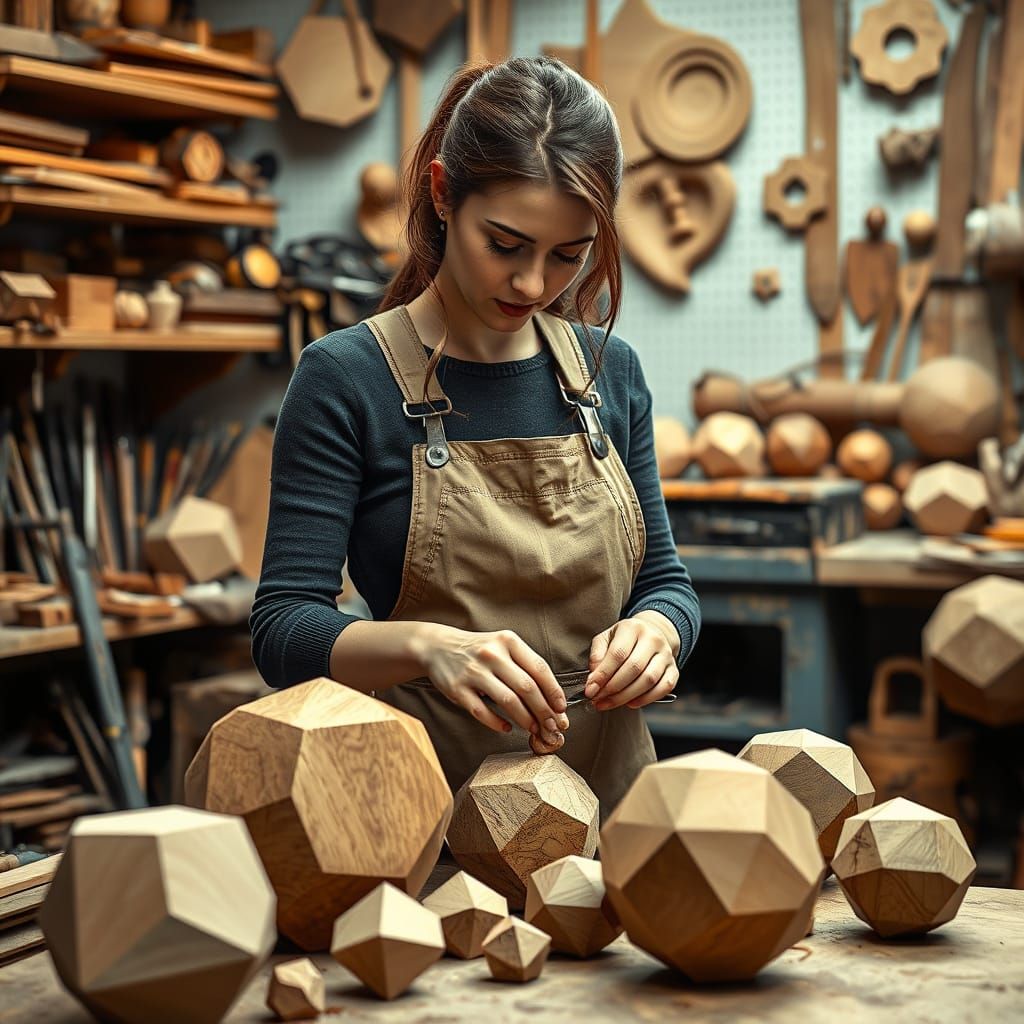 Woman Carpenter Crafts Geometric Wooden Art