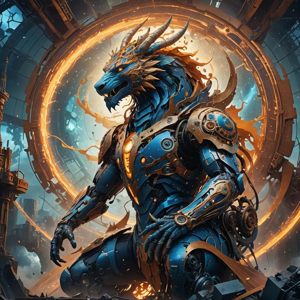 Mythical Creature Embraces Broken Screw in Fantasy Art