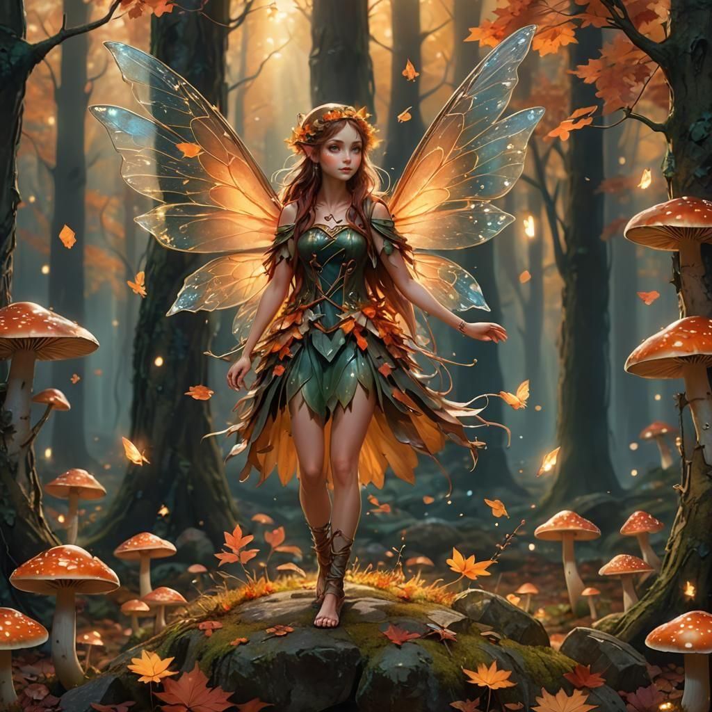 Enchanting Forest Fairy with Autumn Leaf Wings