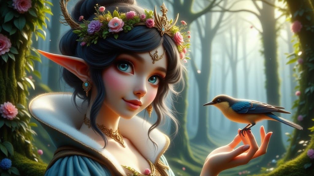 Enchanted Snow White in Whimsical Fantasy Portrait
