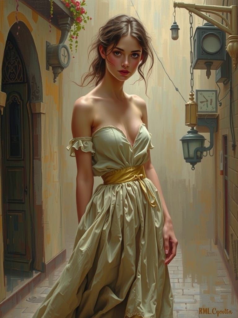 Classic Female Study in Turkish Street, Oil Painting Style