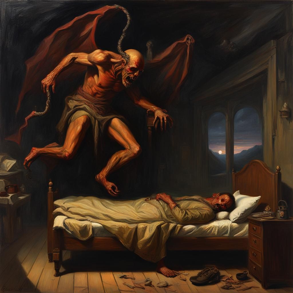 Demon Terrorizes Sleeper in Romanticism Style