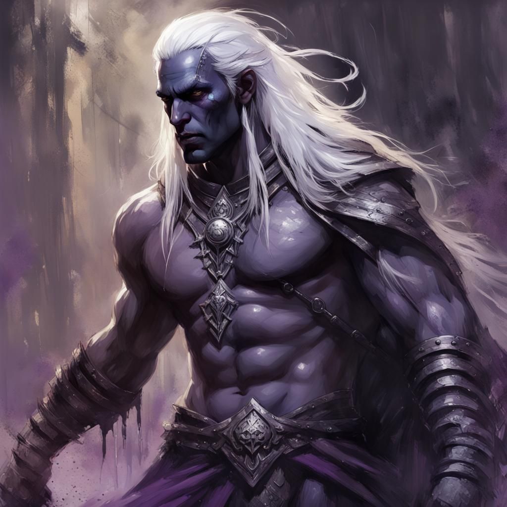 Drow Barbarian Worshipper: Fantasy Splash Art