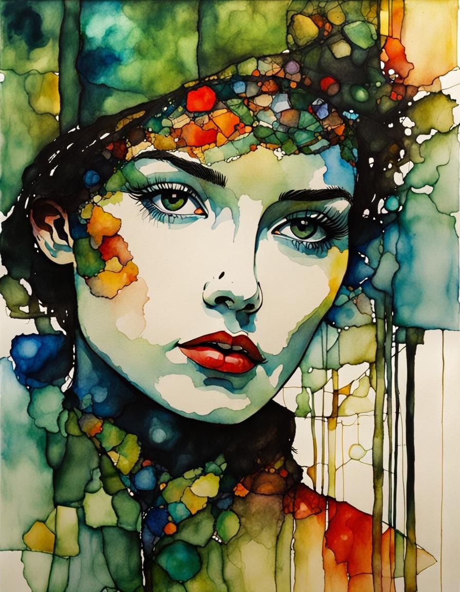 Ethereal Eden: Expressionist Ink and Watercolor Sketch