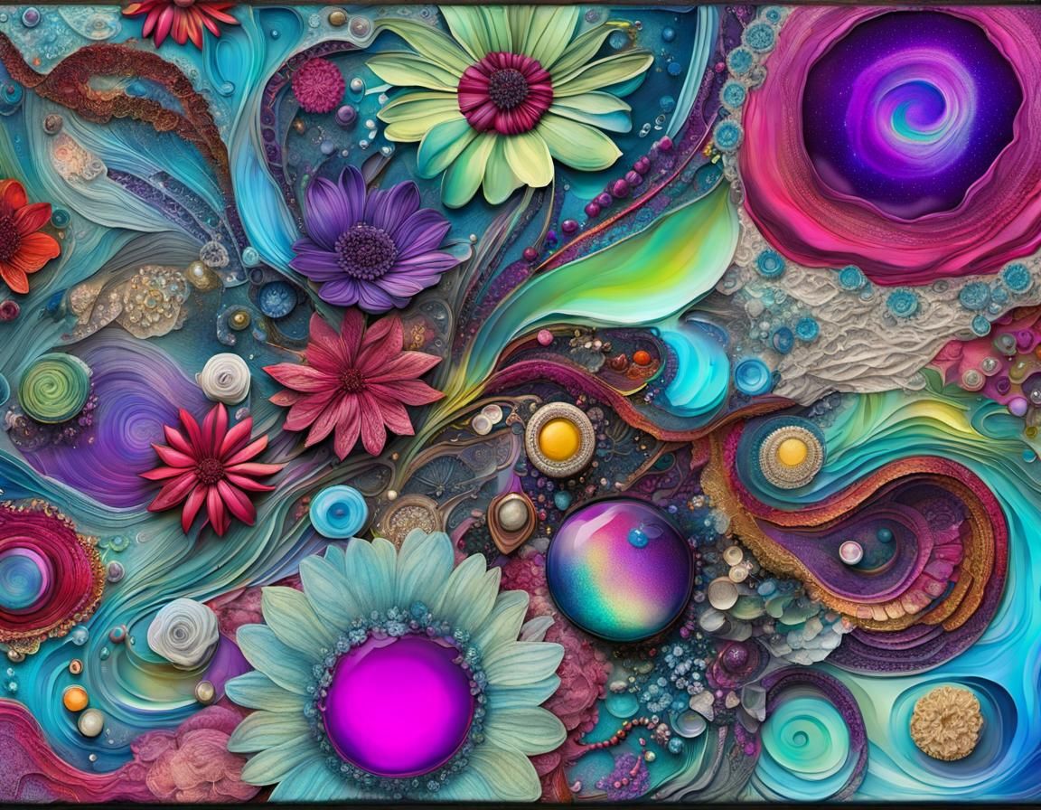 Surreal Galaxy Bouquet with Aurora Borealis, Digital Art