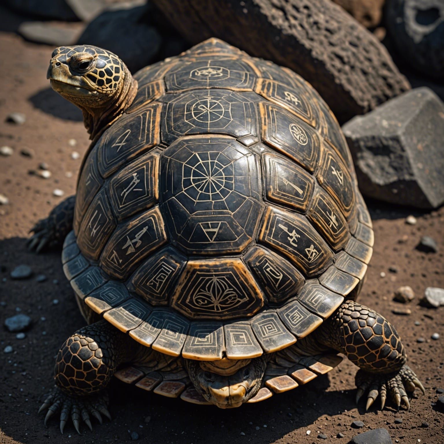 Runic Tortoise in Galapagos: Hyperrealistic HDR Image