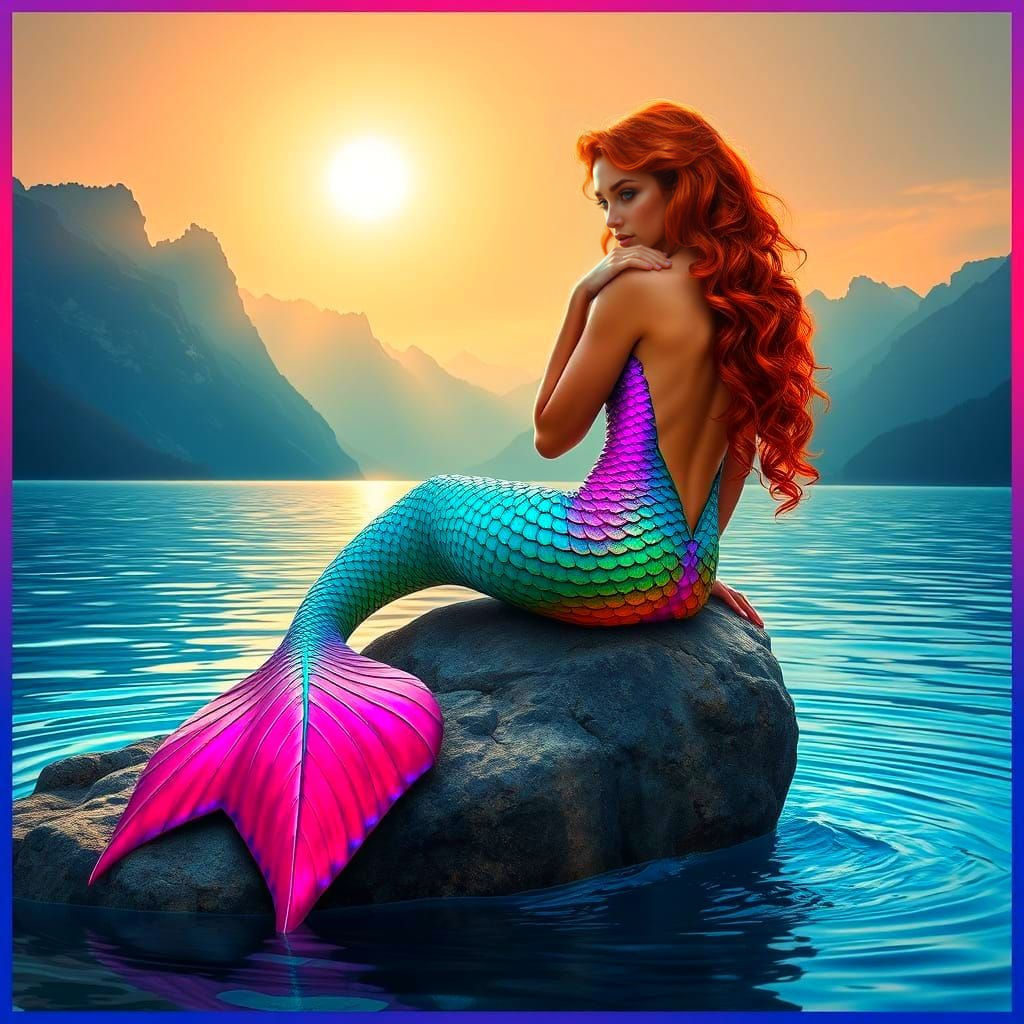 Epic Mermaid in Iridescent Colours, Digital Matte Painting