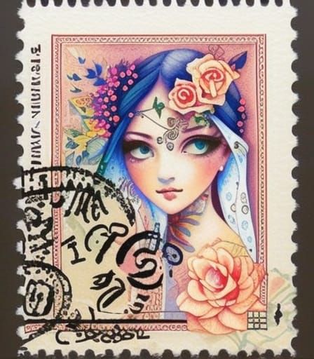 Detailed English Postage Stamp in Gouache Style