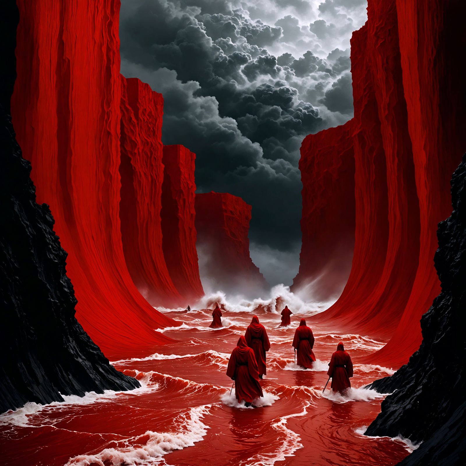 Surreal Parting of a Red Blood Sea