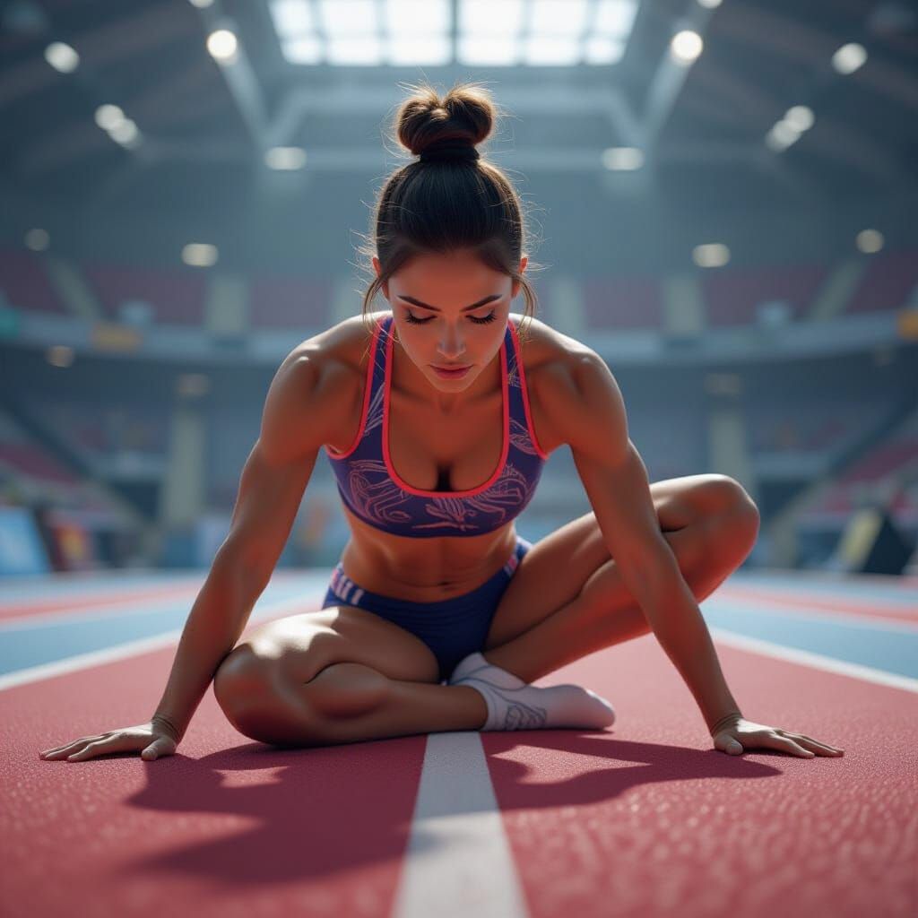 Gymnast Performing Front Split: Detailed Matte Painting