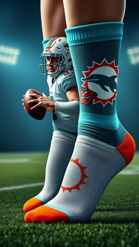 Miami Dolphins NFL Socks with Quarterback and Receiver Desig...