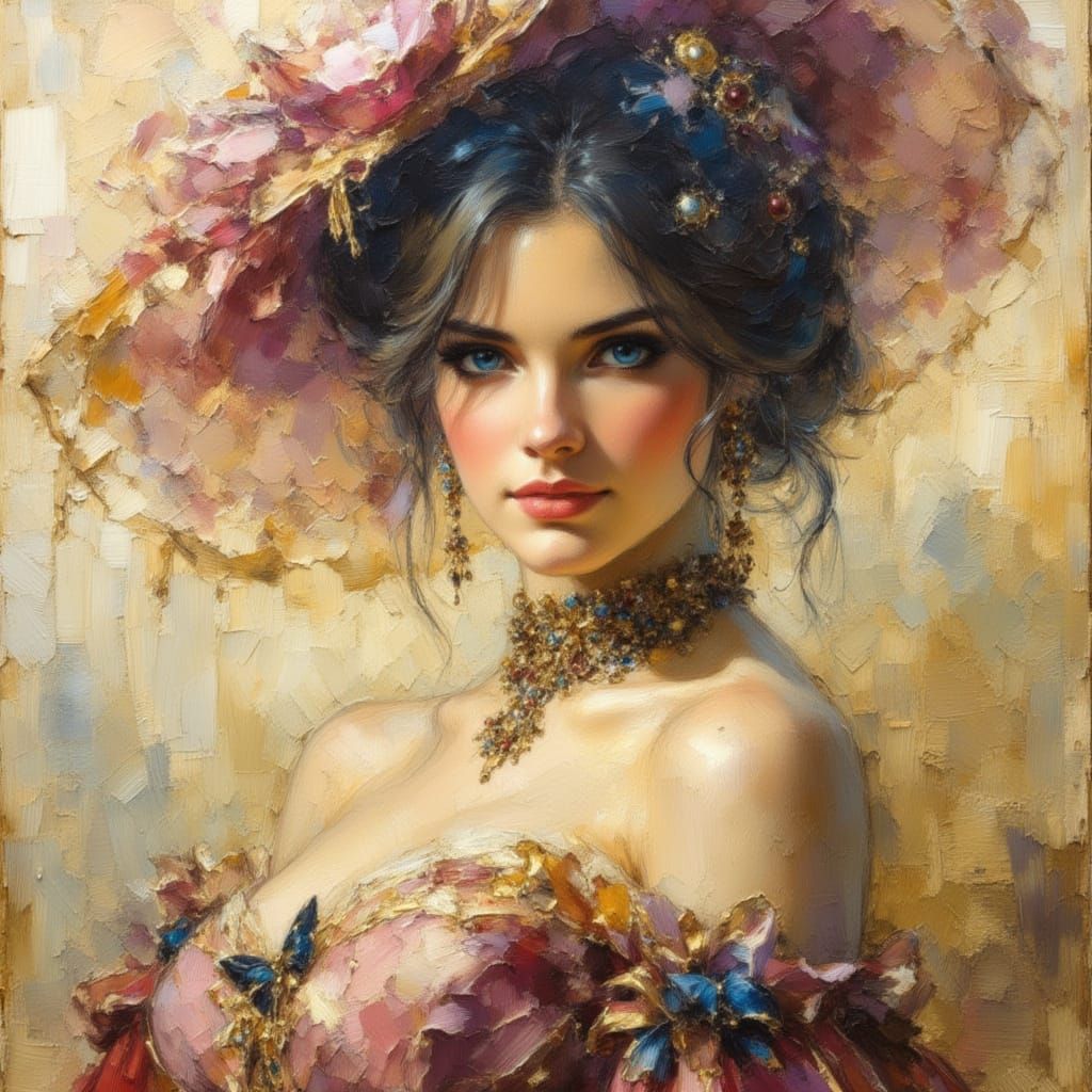 Elegant Princess Portrait with Oil Painting Style