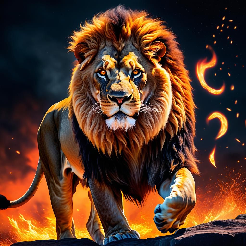 Epic Lion Made of Flames: Digital Artwork