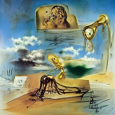 Surreal Melting Clocks in Dreamlike Landscape