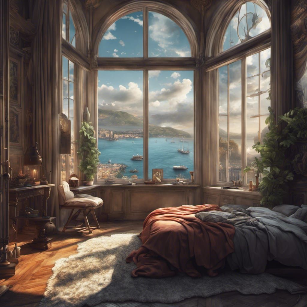 Bedroom Art Studio with Bay View: Digital Matte Painting