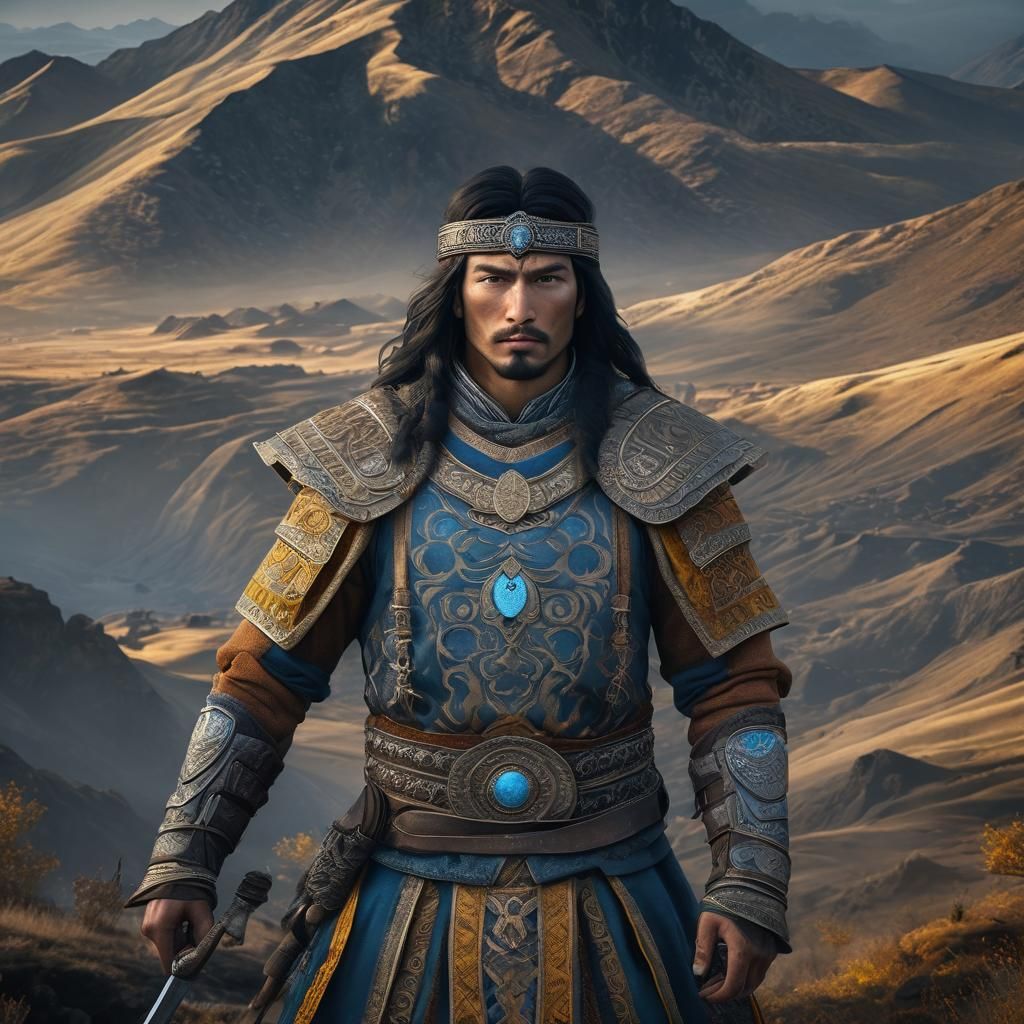 Xiongnu Warrior in Turkic Clothes: Hyperrealistic Matte Pain...