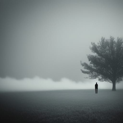 Ethereal Double Exposure: Man, Tree, and Smoke