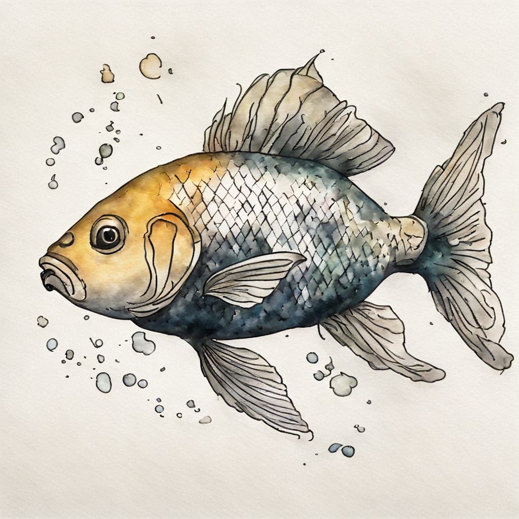 Elegant Gold Fish in Watercolor Style