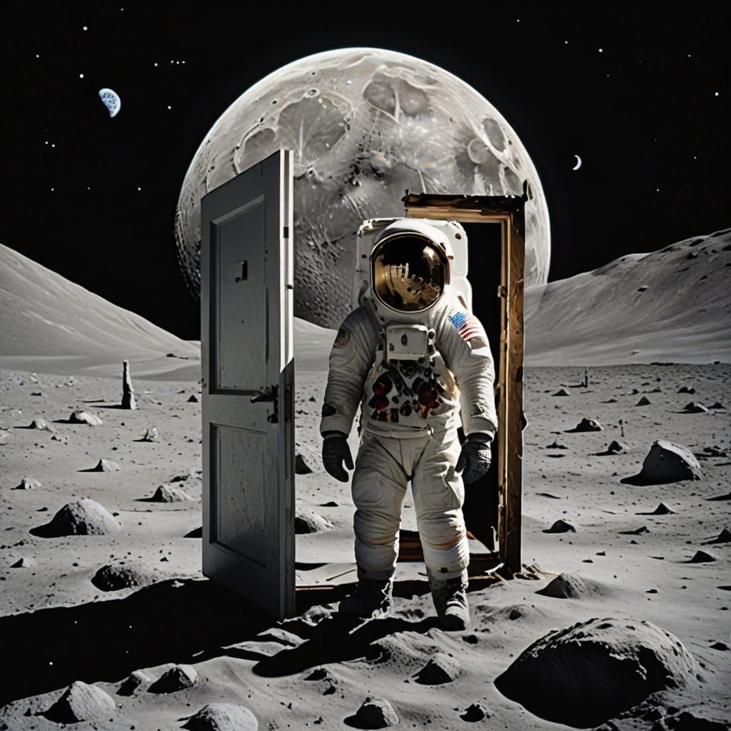 door standing on the moon