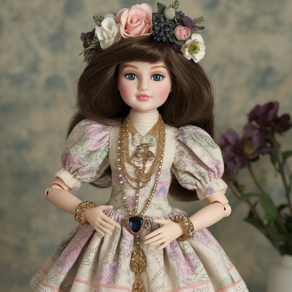Vintage Doll in Pastel Sapphire and Brass