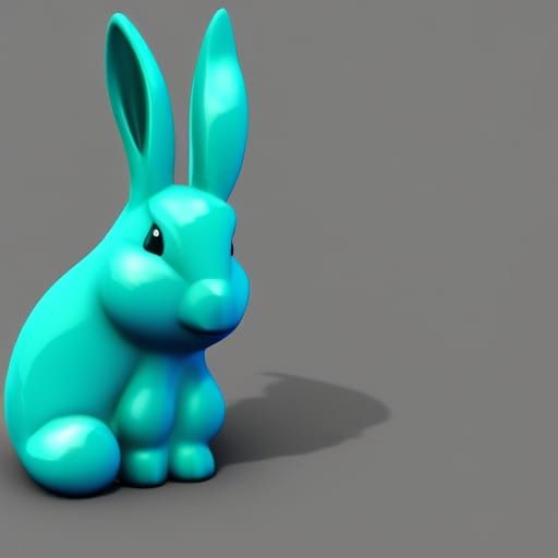 Turquoise Bunny in Meadow, 3D Rendered